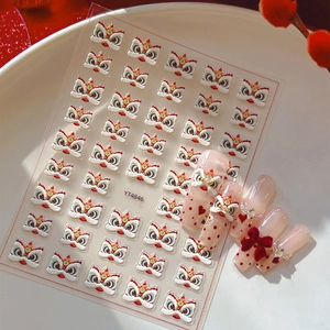 Chinese Style 3D Relief Lion Dance Nail Art Stickers Embossed Traditional Cultural Design DIY Manicure Decoration For Women