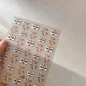 Chinese lion dance 5D embossed nail stickers with gold foil fireworks pattern YT4888