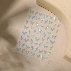 Holographic 3D butterfly nail art stickers with iridescent blue-green laser butterfly decals