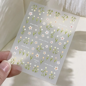 Autocollants à ongles fleurs de printemps avec motifs floraux roses et jaunes pour manucure