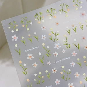 Autocollants nail art Spring Journey avec tulipes aquarelles et motifs de cerisier