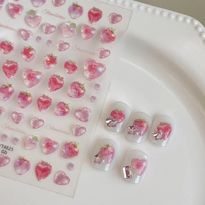 Dolci Adesivi per Unghie 3D Fragola Cuore Carino Rosa Rosso Design a Frutta Autoadesivo Decorazione Unghie Donna Ragazza
