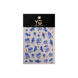 Blue porcelain snake nail art stickers with orchid patterns and Chinese motifs YT4826