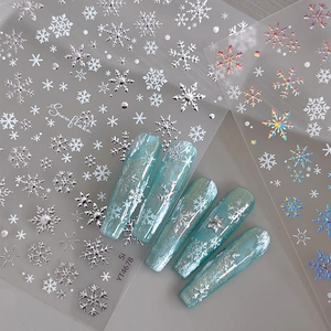 Snowflake Nail Art Stickers 3D Self-Adhesive Winter Christmas Decals Gold Silver Holographic Relief Nail Decoration For Women