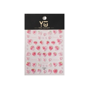 Adesivi per nail art con fragole e cuori con motivi disegnati a mano rosa e verdi