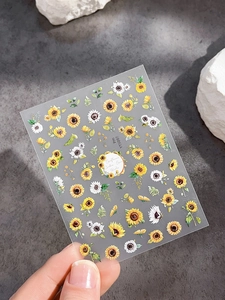 Macro detail of Sunflower Garden YT5097 adhesive nail art stickers with floral patterns