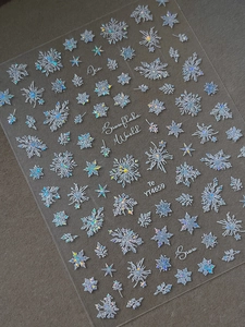 Silver laser snowflake nail stickers with iridescent holographic finish, style YT4659