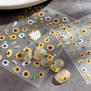 Sunflower Daisy Nail Art Stickers Fresh Garden Style Floral Decorative Nail Decals With Adhesive Transparent Base For Women
