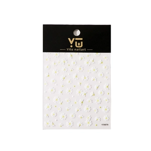 5D embossed white daisy nail stickers with 3D texture on a professional display card