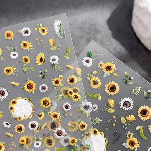Adhesive sunflower nail stickers with daisy and leaf patterns YT5096 and YT5097
