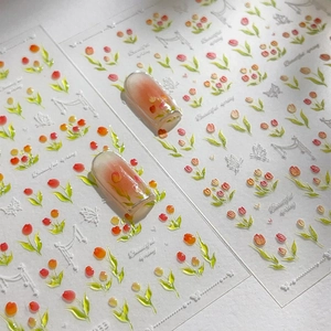 Stickers ongles tulipes gaufrés 5D avec motifs floraux 3D et dessins de papillons