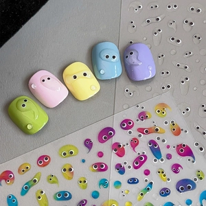 3D Cute Cartoon Slime Eye Nail Art Stickers Jelly Texture Embossed Water Drop Relief DIY Manicure Decoration Decals For Women