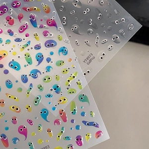 3D jelly nail art stickers featuring cute slime ghost patterns in gradient and metallic grey
