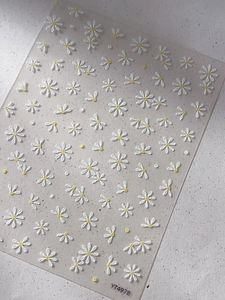 3D embossed daisy nail art stickers with white petals and yellow cores, model YT4978