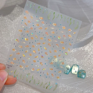 Holographic goldfish nail stickers with shimmering ocean designs and star motifs YT5079