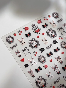 5D-geprägte Nagelsticker mit Kaninchen-, Schmetterlings- und Rosenmustern im Gothic-Stil