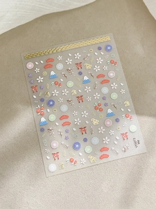 Detailed view of YT5073 nail decals featuring Mount Fuji and cherry blossom patterns