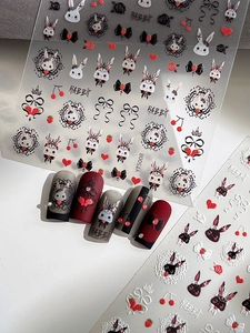 Gothic Kaninchen und Schmetterling Nagelaufkleber YT5008 mit matten Blumen-Designs