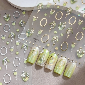 Autocollants de Nail Art Muguet Relief 3D Marquage à Chaud Or Argent Décalcomanies Adhésives Florales pour Décoration de Manucure Femme