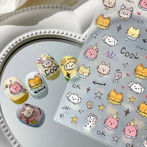 Niedliche Cartoon Katze Hund Nagelkunst-Aufkleber Handgezeichnete Tier PET Nagelsticker Für Damen Kinder DIY Maniküre Deko