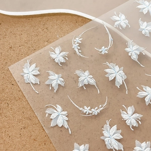 3D embossed white flower and leaf nail stickers for elegant DIY manicure art designs