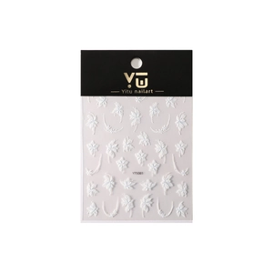 3D embossed white floral nail art stickers with delicate small flower designs YT5081