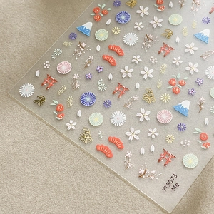 5D embossed Japanese nail stickers with cherry blossom and Fuji patterns YT5073