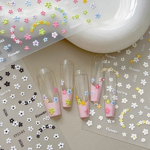 3D Relief Flower Nail Art Stickers Colorful Floral Daisy Design Self Adhesive English Letters Manicure Decoration Decals