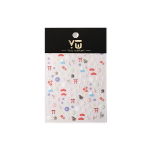 Embossed Japanese style nail stickers with Mount Fuji and cherry blossom patterns