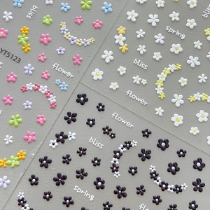 3D floral embossed nail stickers with colorful flowers and artistic lettering YT5123