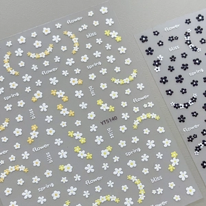 3D embossed floral nail stickers with spring letters and colorful flower designs