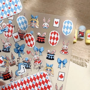 Cute Alice in Wonderland 3D embossed rabbit nail art stickers for sweet manicure decor