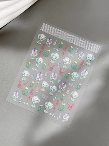 Detail of YT4925 cute flower nail stickers with pink bows and sparkling bouquet designs