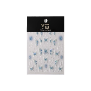 Iridescent butterfly nail stickers with moon and star motifs on white background
