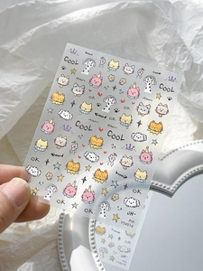 Süße koreanische Cartoon Katzen Nagelaufkleber YT4914 auf transparentem PET Blatt