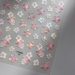 Iridescent laser flower nail art decals with 3D pearlescent shell effect style YT5084