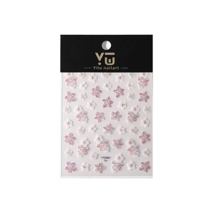 Pearlescent pink and white cherry blossom nail stickers with 3D shell luster finish