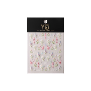 Embossed floral nail art stickers with butterfly bows and shell luster finish