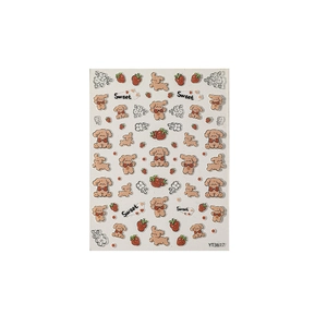 Stickers à ongles en relief avec chien de dessin animé et fraises pour manucure