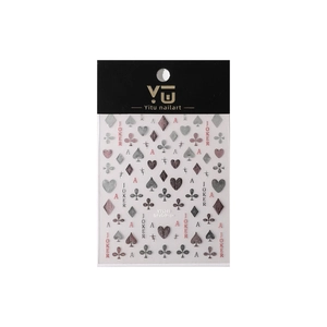 Silver poker themed nail art stickers with embossed heart and spade patterns for manicure