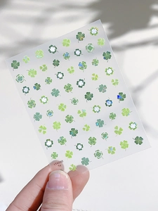 Détails des autocollants à ongles trèfle YT4980 avec effet laser vert et nacre brillante