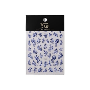 Blue and white porcelain floral nail art stickers with ultra-thin adhesive backing