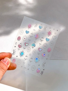 Dettaglio adesivi per unghie laser YT3809 con gemme rosa blu, cuori e luna