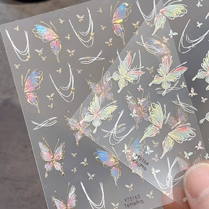 Holographic butterfly nail art stickers with laser glitter effects and 3D relief texture
