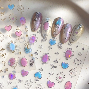 Adesivi per Nail Art 3D Olografici Doratura Argentatura Cuore Fiocco Stella Luna Pietre Preziose Laser Decalcomanie per Unghie