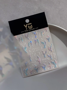 Autocollants à ongles laser holographiques avec motifs queue de sirène et nœuds