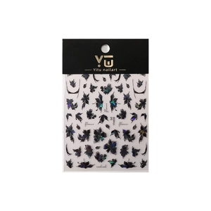 Adesivi per nail art 3D con fiori neri e motivi a farfalla laser olografici lucidi