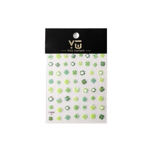 Autocollants d'art d'ongle trèfle à quatre feuilles fluorescent avec paillettes vertes