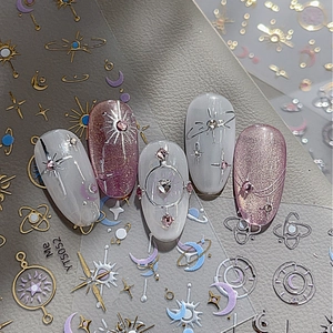 Adesivi per Unghie a Caldo Stella Luna Pianeta Oro Argento Autoadesivi per Decorazione Artistica Manicure Fai Da Te Donna