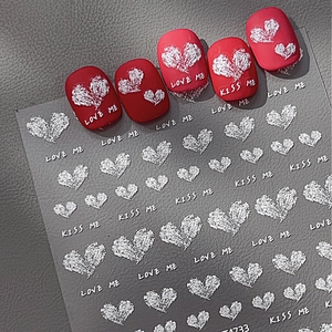 3D Geprägte Herz Nagel Aufkleber Weiß Silber Glitzer Love Me Kiss Me Selbstklebend Nagel Decals DIY Maniküre Dekoration
